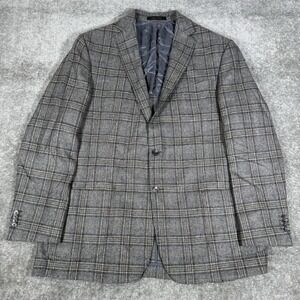 Jos A Bank Blazer Men's 46L Gray Plaid Wool Two Button Lanifico Di Pray